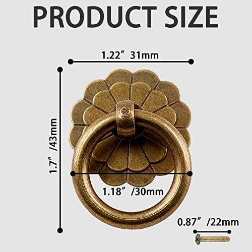 6-Piece Antique Brass Ring Pulls for Cabinets