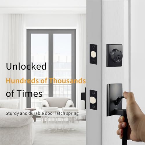 Adjustable and Reversible Front Door Handle Set with Deadbolt Lever in Black