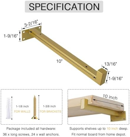 Sturdy Gold Floating Shelf Brackets for Kitchen Bathroom