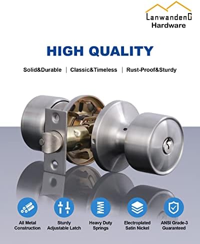 Lanwandeng 4 Sets Keyed Alike Door Knobs and Deadbolt Lock Combo Set