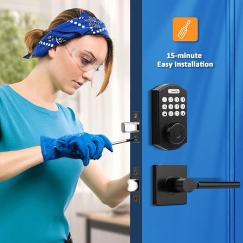 Smart Door Lock Set Keyless Fingerprint Entry Black