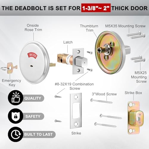 Tandefio 2 Pcs Vacant Occupied Bathroom Deadbolt with Occupancy Indicator