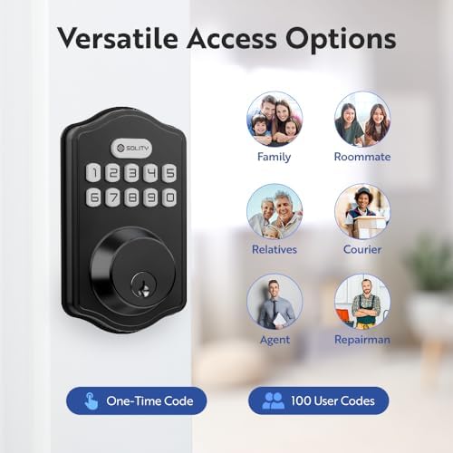 Solity AT1 Smart Deadbolt Lock with 100 Custom Codes Keyless Entry