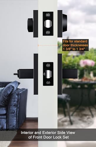 GoldenWarm 3-Pack Black Door Handle with Deadbolt Set