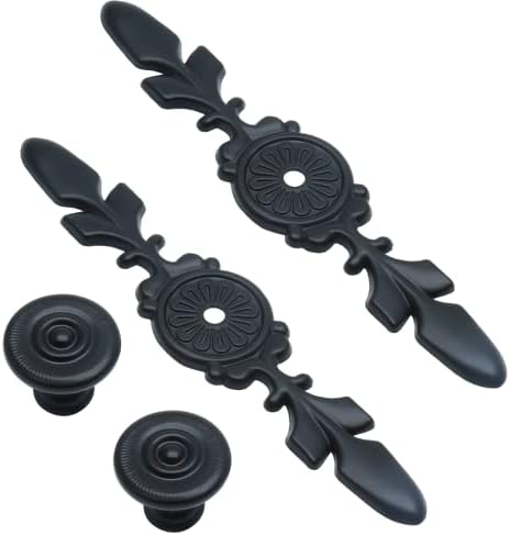 Pack of 5 Antique Black Cabinet Knobs with Backplate 48 Inch
