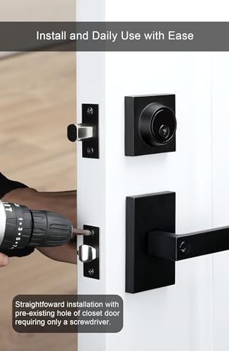 GoldenWarm 3-Pack Black Door Handle with Deadbolt Set