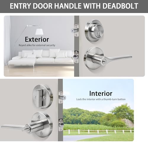 Easy to Install Door Lock Set with Deadbolt and Handle Satin Nickel