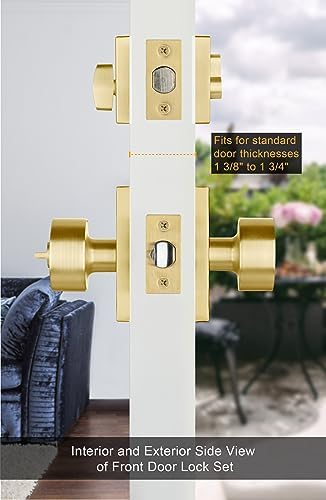 GoldenWarm Gold Exterior Door Knobs with Deadbolt