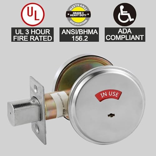 HISAFE In-UseVacant Commercial Deadbolt Heavy Duty Satin Chrome Grade 2 2 Packs
