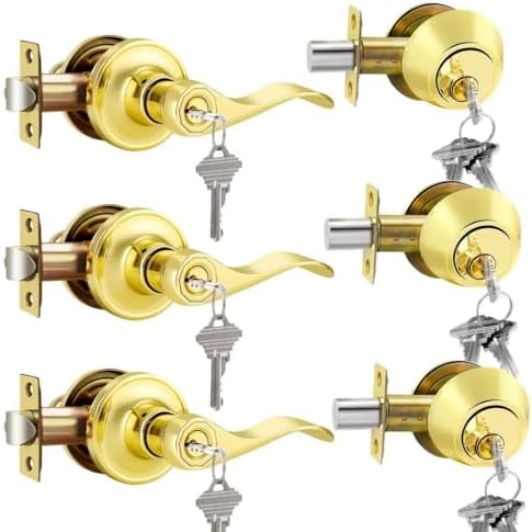 3 Pack Keyed Door Lock Set with Double Cylinder Deadbolts