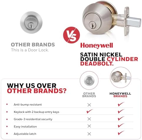 Honeywell - Double Cylinder Deadbolt Satin Nickel