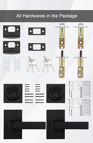 GoldenWarm 3-Pack Black Door Handle with Deadbolt Set