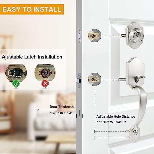 Stylish Front Door Handles with Crystal Knobs and Adjustable Latch