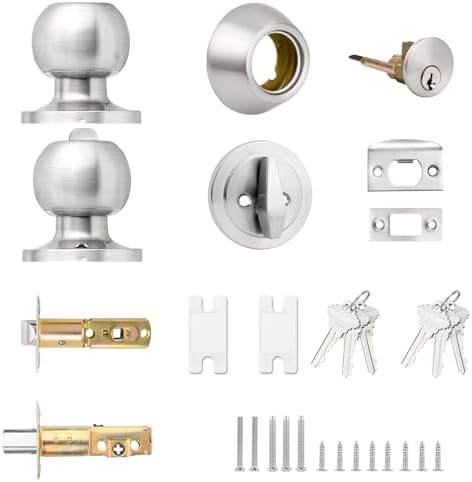 Probrico Satin Nickel Entry Door Handle Set with Deadbolts