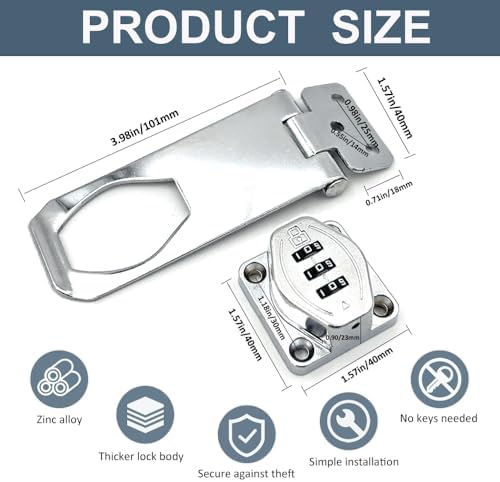 VOLUKA2Pcs Cabinet Password Rotary Hasp Locks Silver