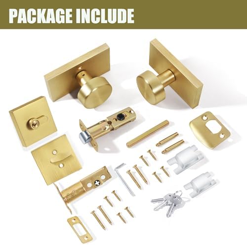 Gold Door Knob Set with Satin Brass Finish