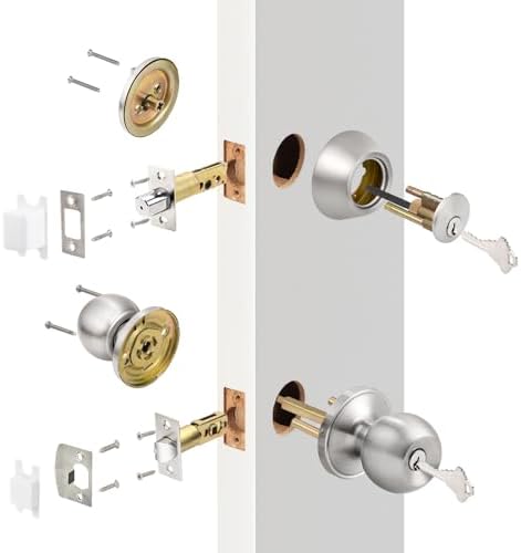 Probrico Satin Nickel Entry Door Handle Set with Deadbolts