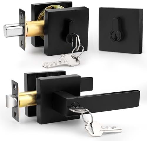 Probrico Matte Black Exterior Door Lockset with Deadbolt and Lever