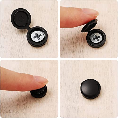 Hotop100 Pieces Plastic Hinged Screw Cover Caps Medium Black