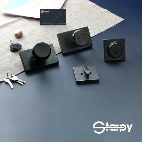 Starpy Aged Bronze Black Door Knobs with Deadbolt Lock Set