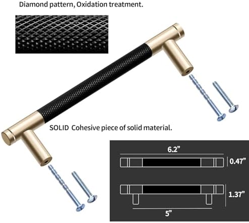 12 Pack 5 Inch Knurled Cabinet Pulls Gold Black Oxidation Finish