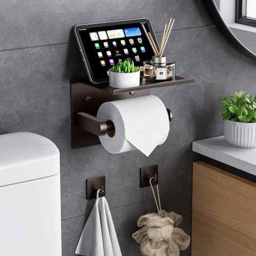Tindbea Mega Size Toilet Paper Holder with Shelf and Towel Hooks