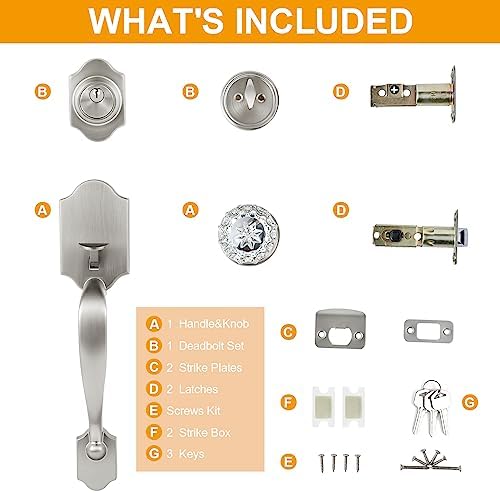 Stylish Front Door Handles with Crystal Knobs and Adjustable Latch