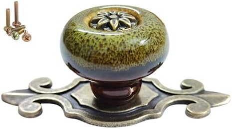 5 Pack Retro Ceramic Knobs with Leopard Print Green Design