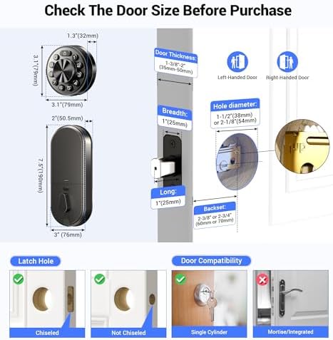 Veise Smart Deadbolt with 2 Keys for Front Door Activation