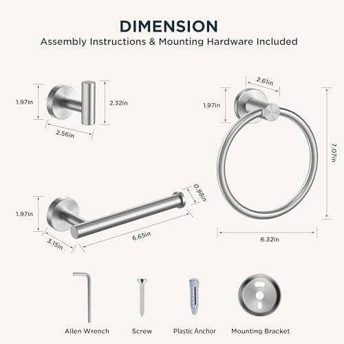 FORIOUS 4-Piece Stainless Steel Bathroom Accessories Set