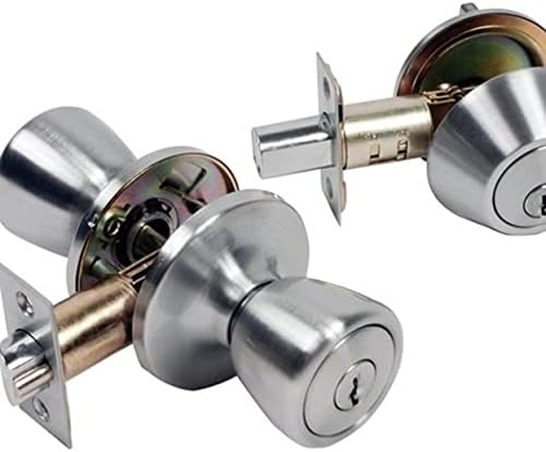 ACE Home Plus Satin Chrome Steel Knob Deadbolt Set ANSI Grade 3