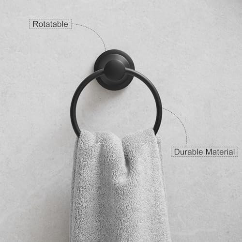 Sturdy Black Bathroom Set With Towel Ring Toilet Paper Holder