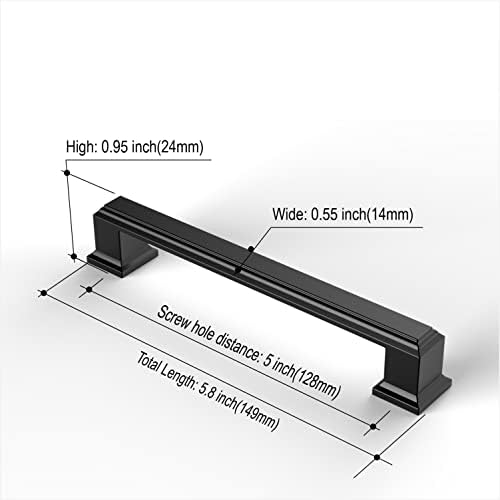 Amerdeco 6 Pack Matte Black Cabinet Pulls 5 Inch Hole Center