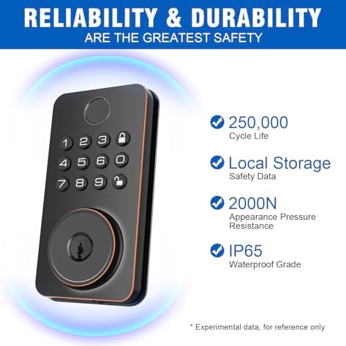 Fingerprint Deadbolt Lock with Smart Keyless Entry - 5-in-1 Unlock Gold Black