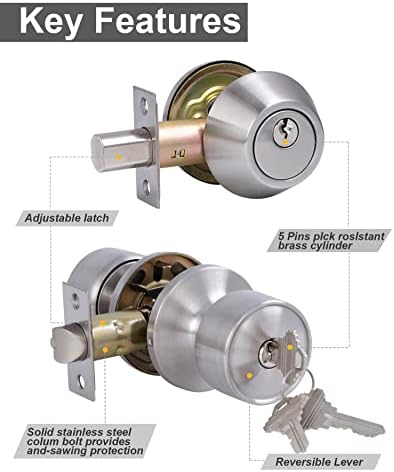 Lanwandeng 4 Sets Keyed Alike Door Knobs and Deadbolt Lock Combo Set