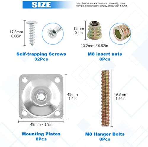 8-Piece Set of Sliver-Look Metal Mounting Plates for Furniture Legs