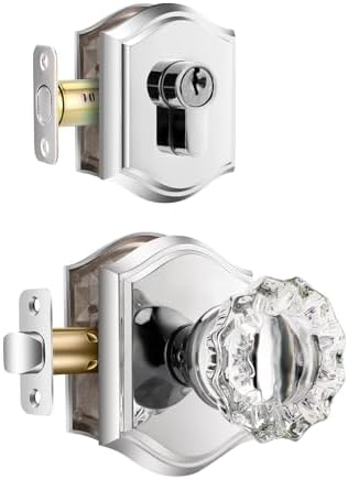 Crystals Glass Door Knob Set Polished Chrome