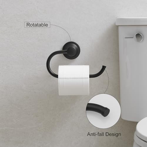 Sturdy Black Bathroom Set With Towel Ring Toilet Paper Holder