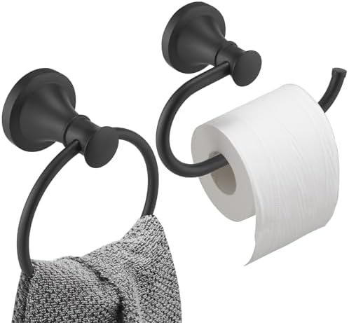 Sturdy Black Bathroom Set With Towel Ring Toilet Paper Holder