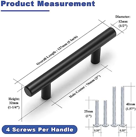 45 Pack 3 Inch Cabinet Pulls Matte Black Drawer Handles