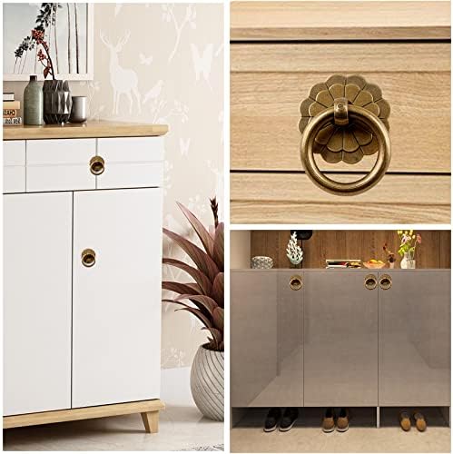 6-Piece Antique Brass Ring Pulls for Cabinets