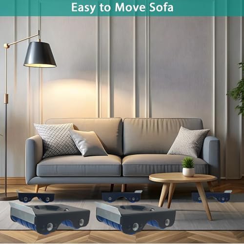 4 Metal Furniture Mover Sliders with 8 Wheels - Heavy Duty Furniture Lifter