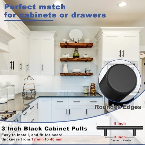 45 Pack 3 Inch Cabinet Pulls Matte Black Drawer Handles