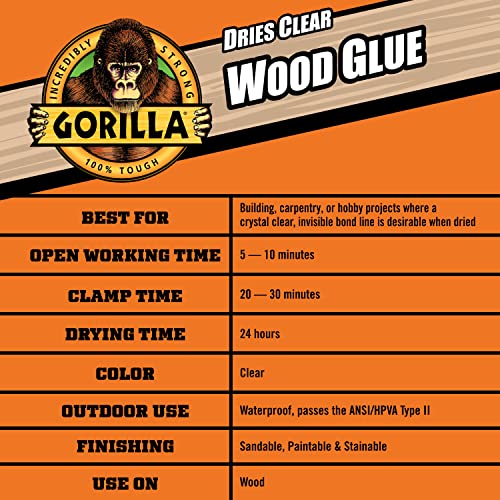 Gorilla Dries Clear Wood Glue 4oz Bottle Pack of 2
