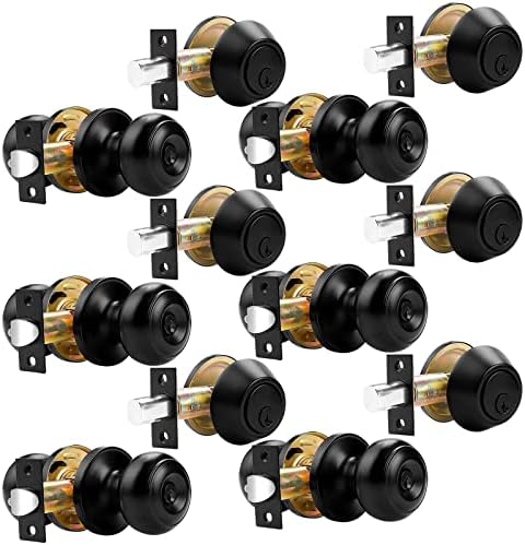 Probrico 6-Set Front Door Entry Knob Deadbolt Combination Set Matte Black