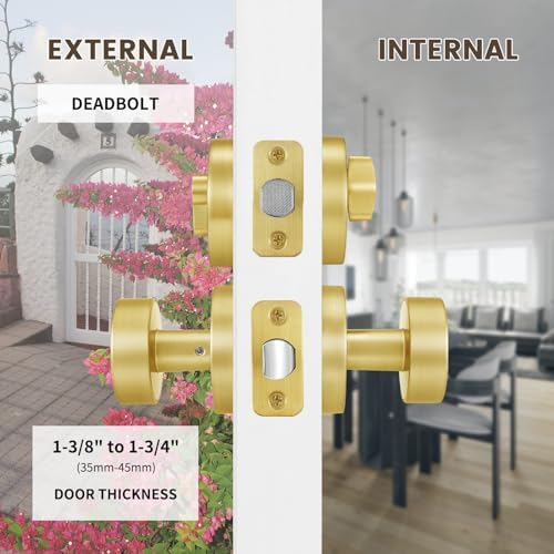 Gold-Plated Front Door Knob Deadbolt Set with SATIN Brass Finish
