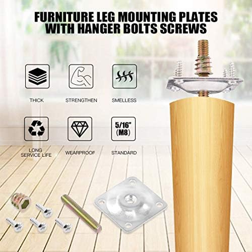8-Piece Set of Sliver-Look Metal Mounting Plates for Furniture Legs