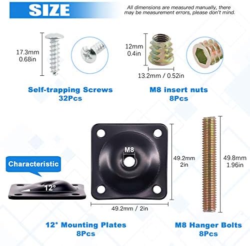 Glarks 8 Set Black Furniture Leg Mounting Plates