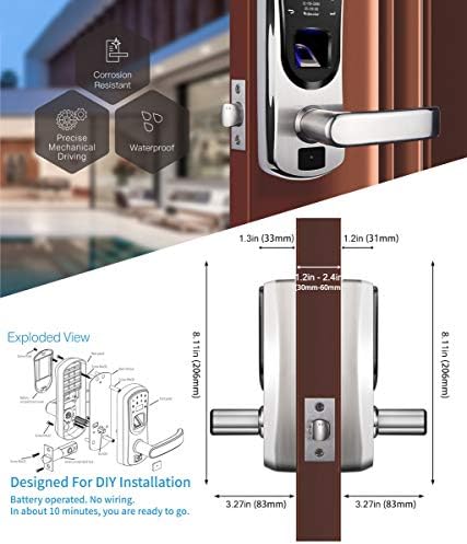 Smart Door Lock Fingerprint Keypad V8 Keyless Entry Left Handle Only