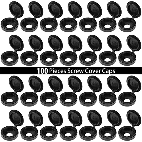 Hotop100 Pieces Plastic Hinged Screw Cover Caps Medium Black
